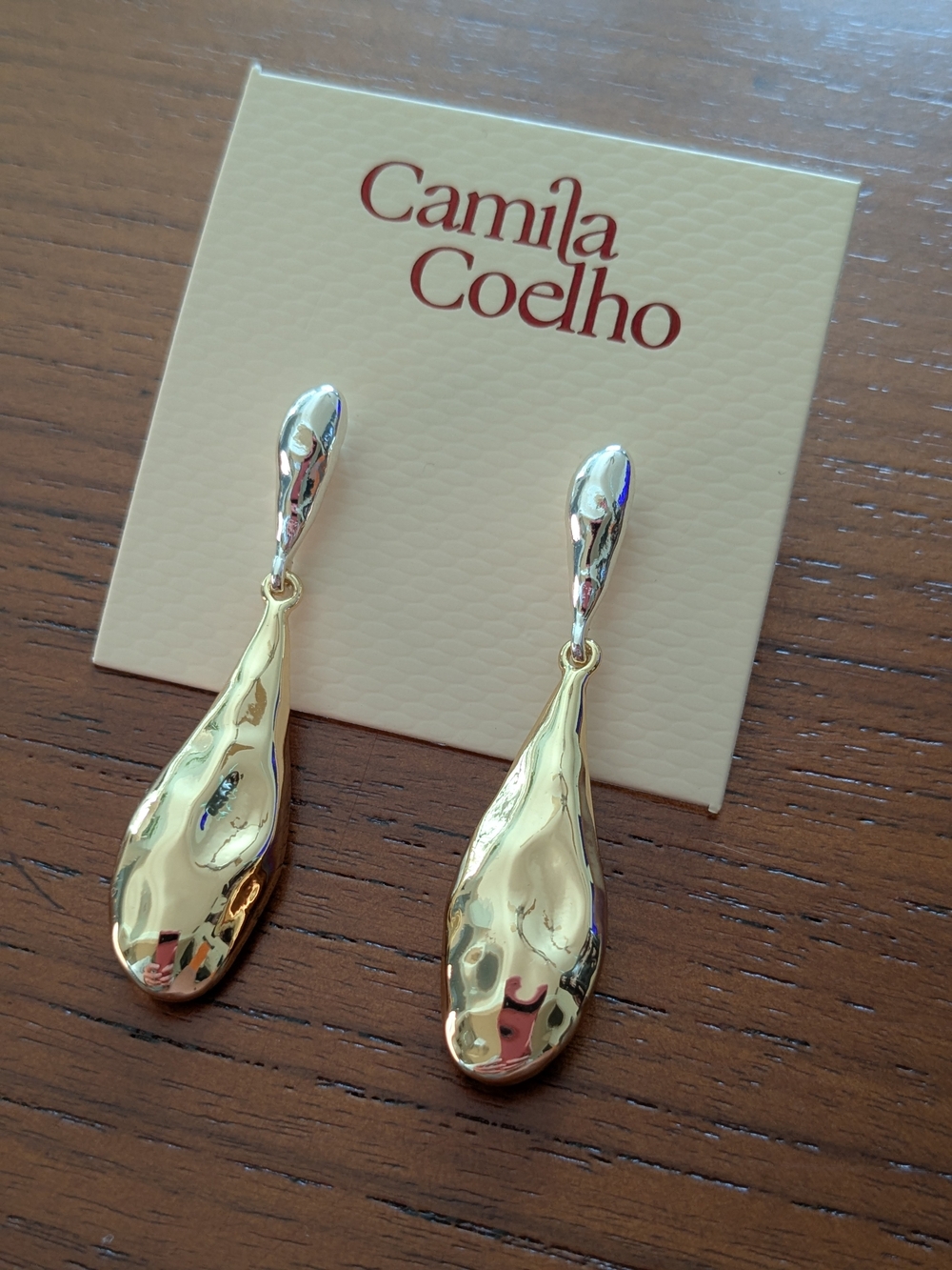 Camila Coelho Polished Gold & Silver Drop Dangle Earrings NEW